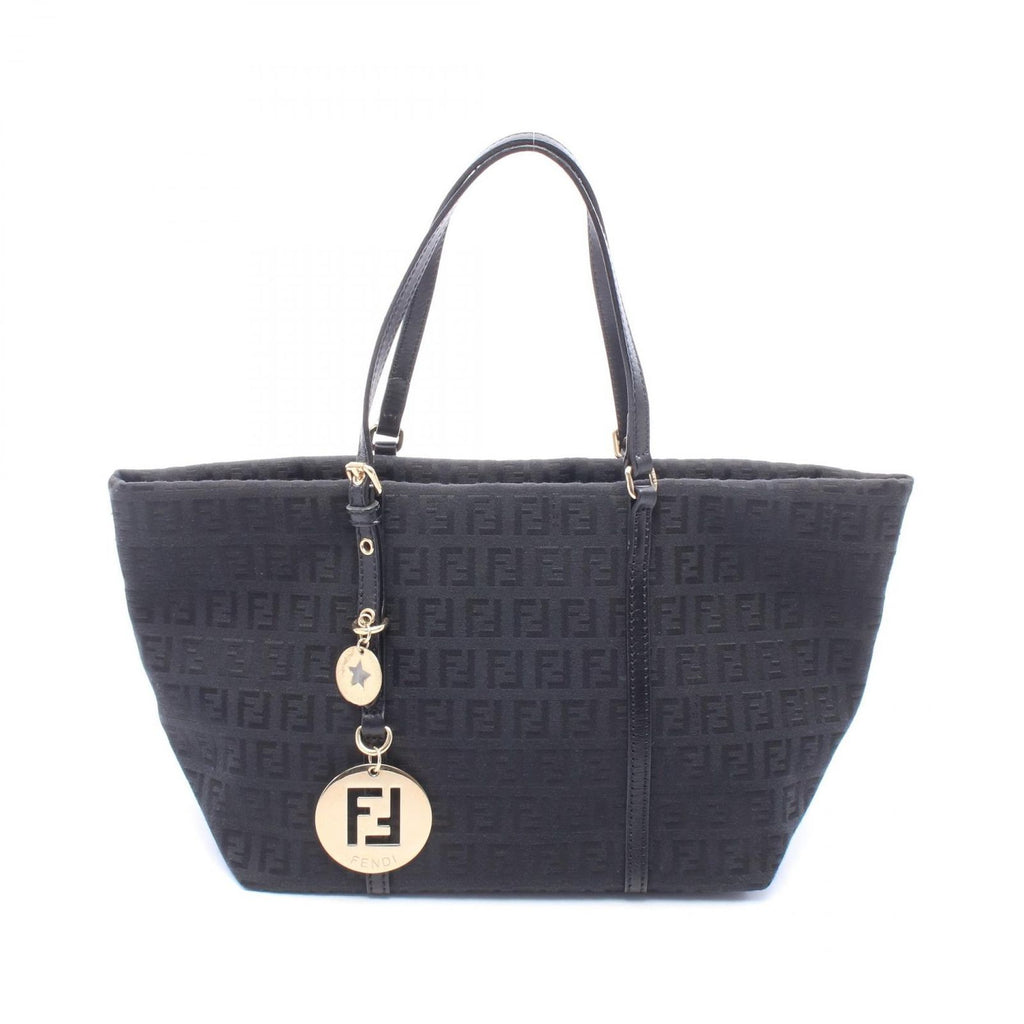 Fendi Tote Bag Zucchino Black Canvas Leather