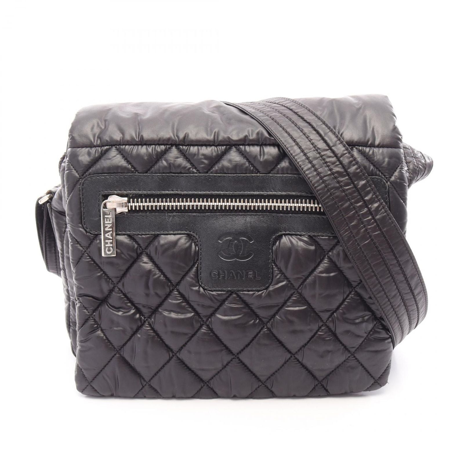 Chanel Shoulder Bag Coco Cocoon Small Messenger Black Nylon Leather