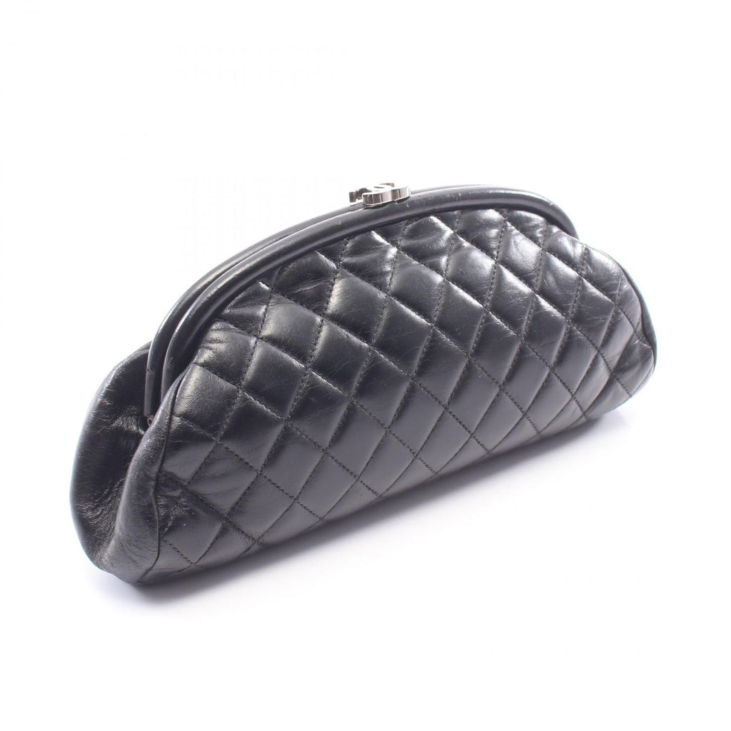 Chanel Clutch Quilted Kiss Lock Black Lambskin — view 2