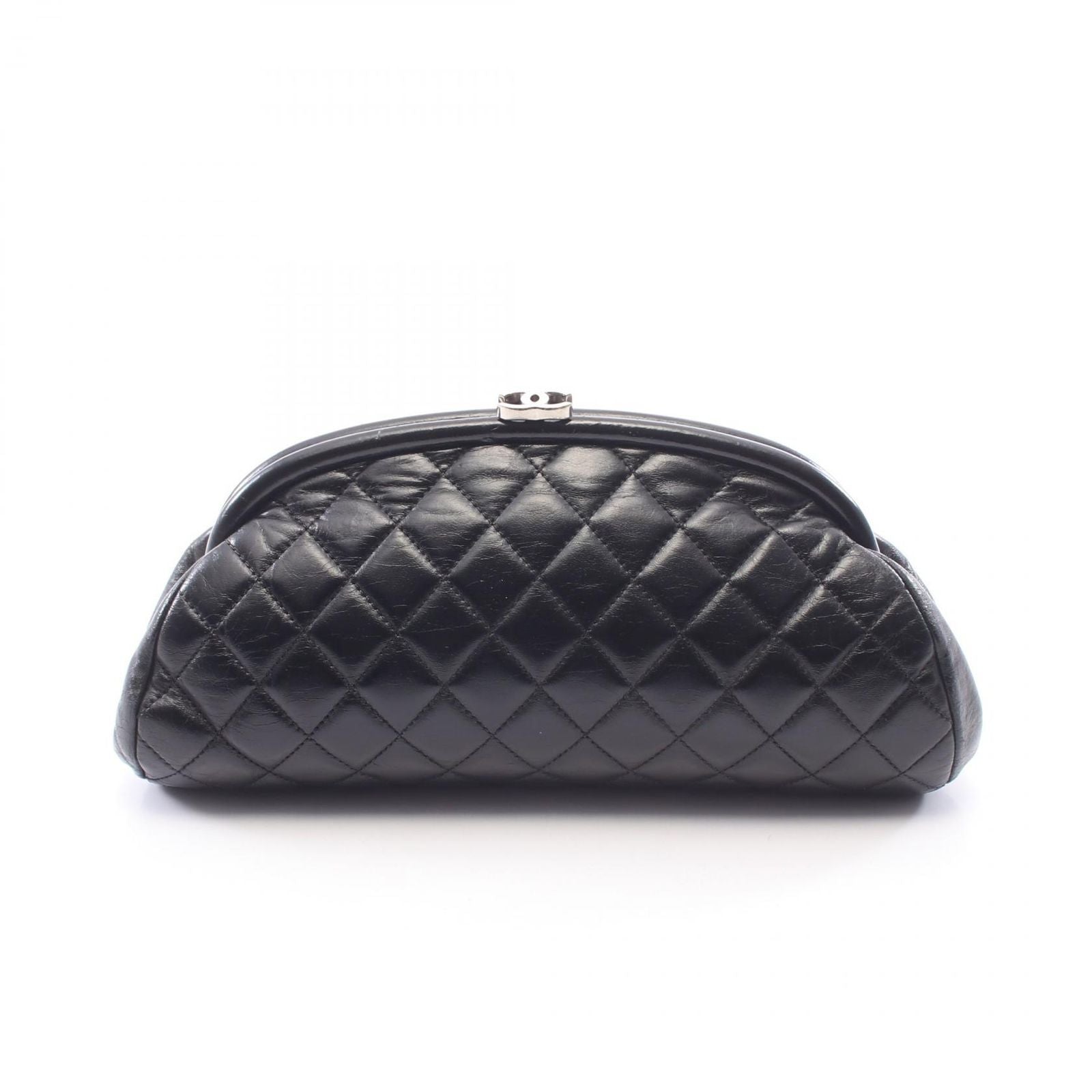 Chanel Clutch Quilted Kiss Lock Black Lambskin