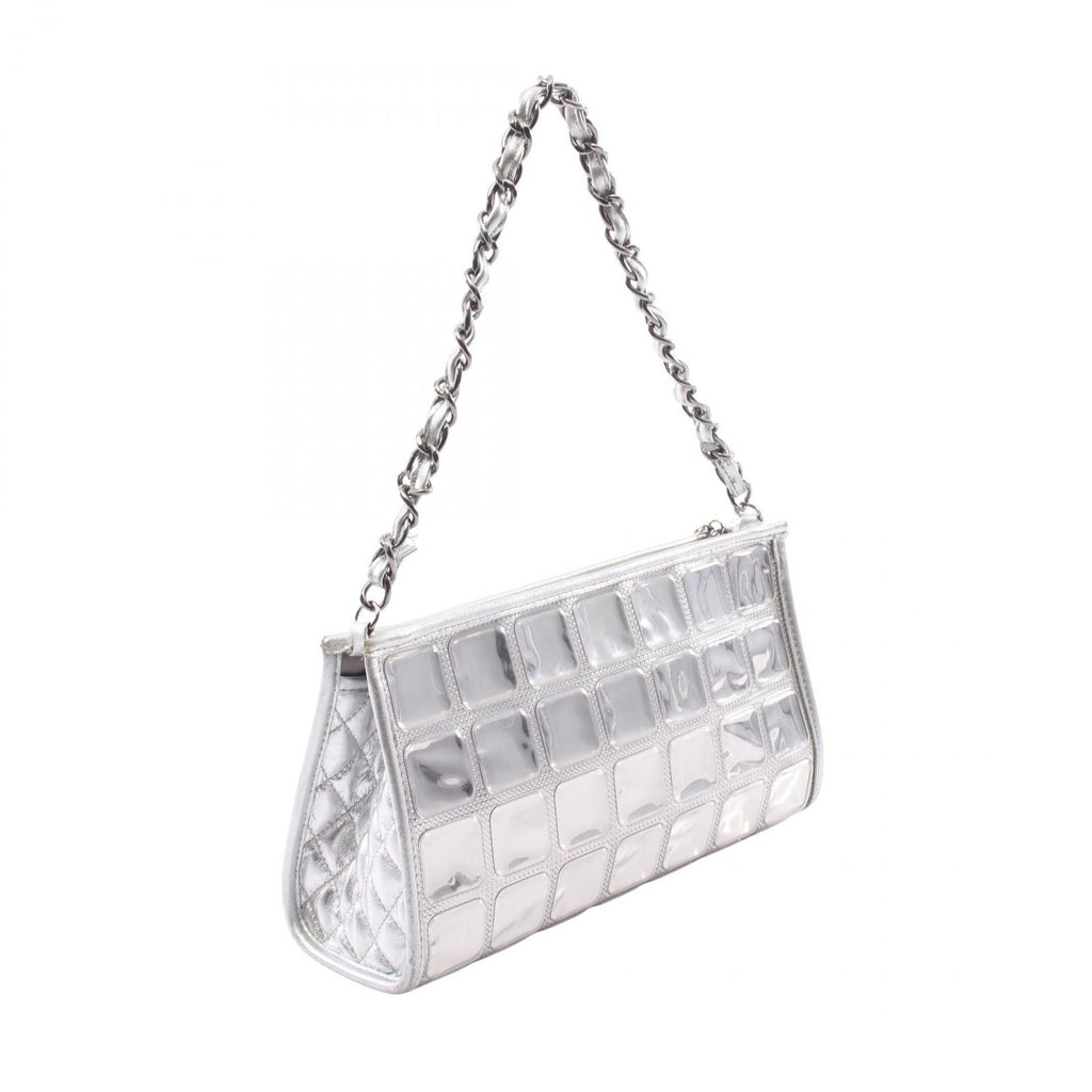 Chanel Handbag Ice Cube Silver Vinyl Leather Chain Shoulder Back — view 2