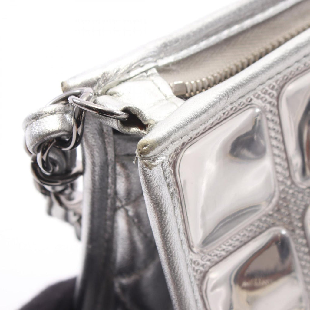 Chanel Handbag Ice Cube Silver Vinyl Leather Chain Shoulder Back — view 7