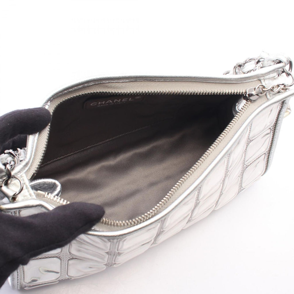 Chanel Handbag Ice Cube Silver Vinyl Leather Chain Shoulder Back — view 3