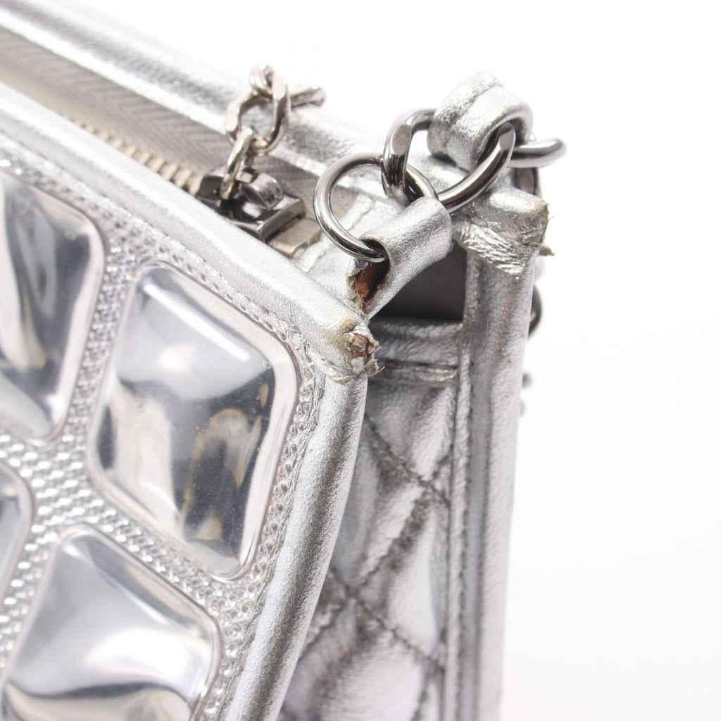 Chanel Handbag Ice Cube Silver Vinyl Leather Chain Shoulder Back — view 8