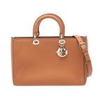 Dior Handbag Lady D-sire Large 2-Way Brown Leather