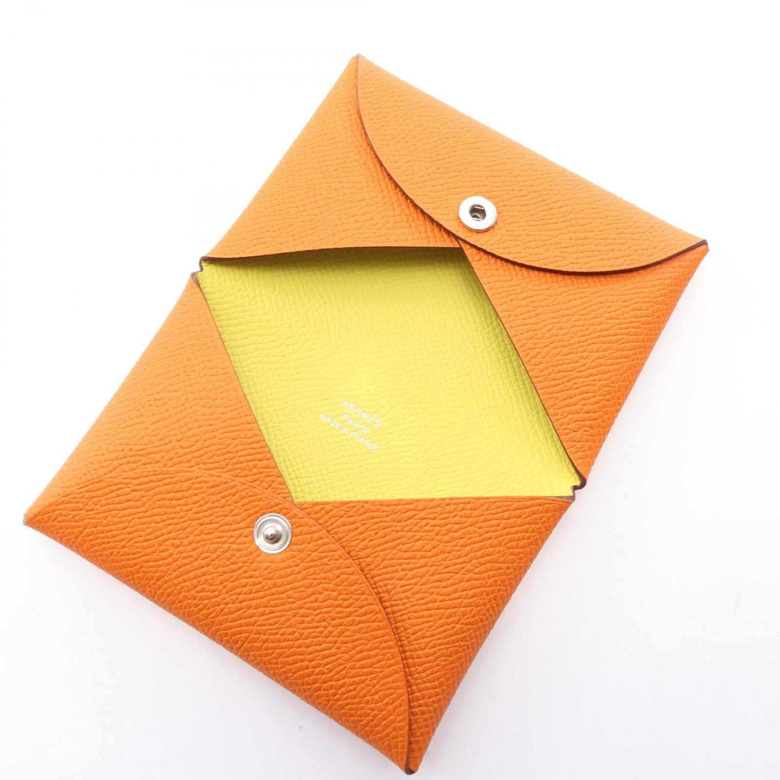 Hermes Coin Purse Calvi Verso Orange Lime Leather — view 3