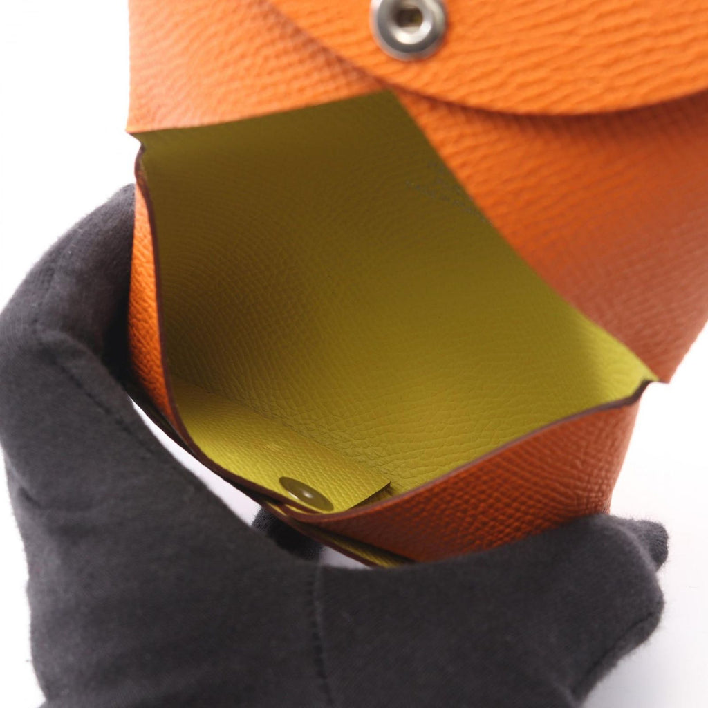 Hermes Coin Purse Calvi Verso Orange Lime Leather — view 4