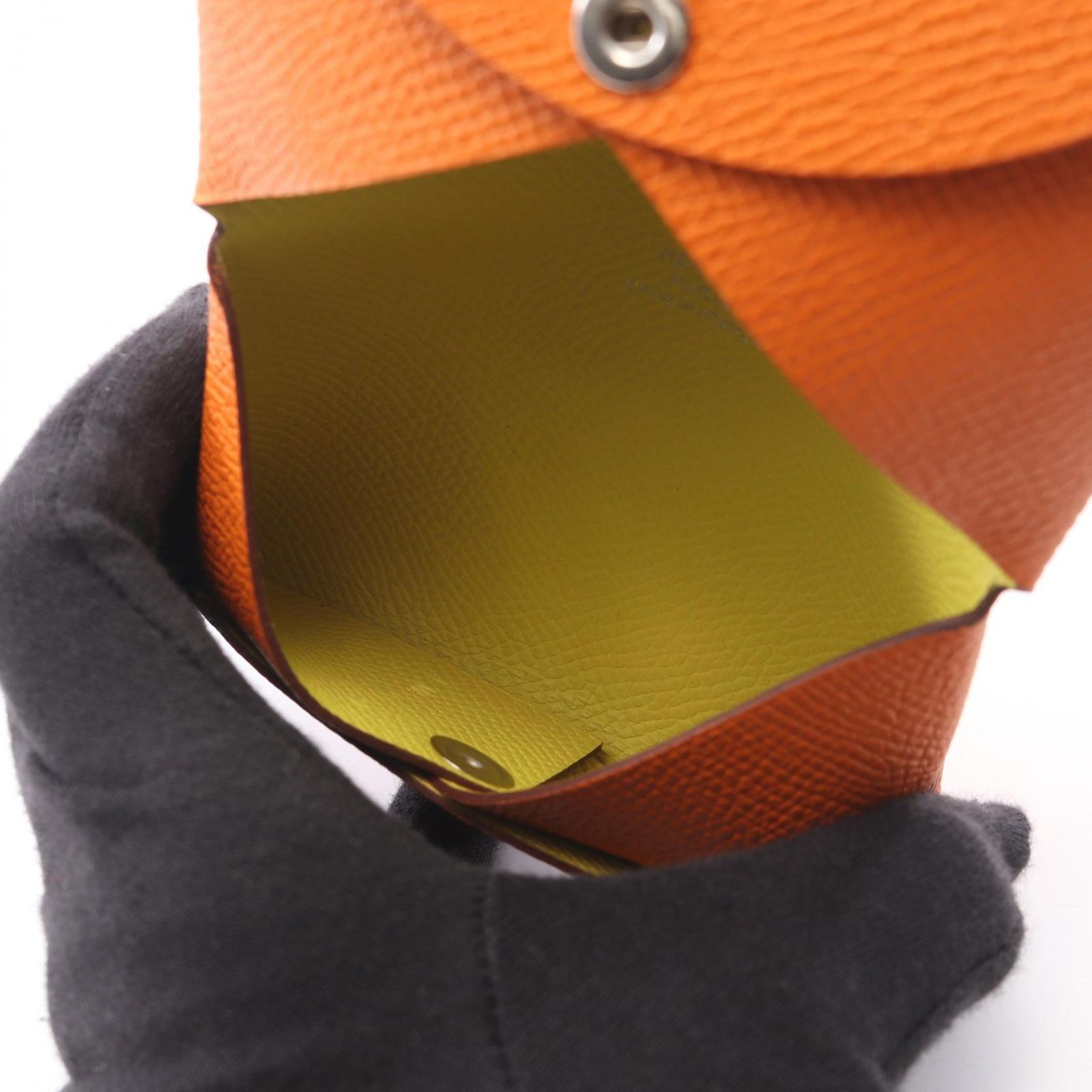 Hermes Coin Purse Calvi Verso Orange Lime Leather — view 4