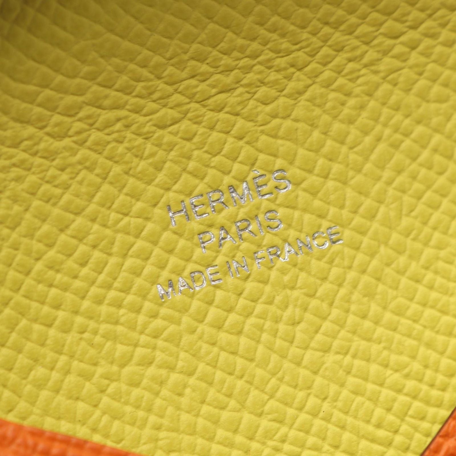 Hermes Coin Purse Calvi Verso Orange Lime Leather — view 5