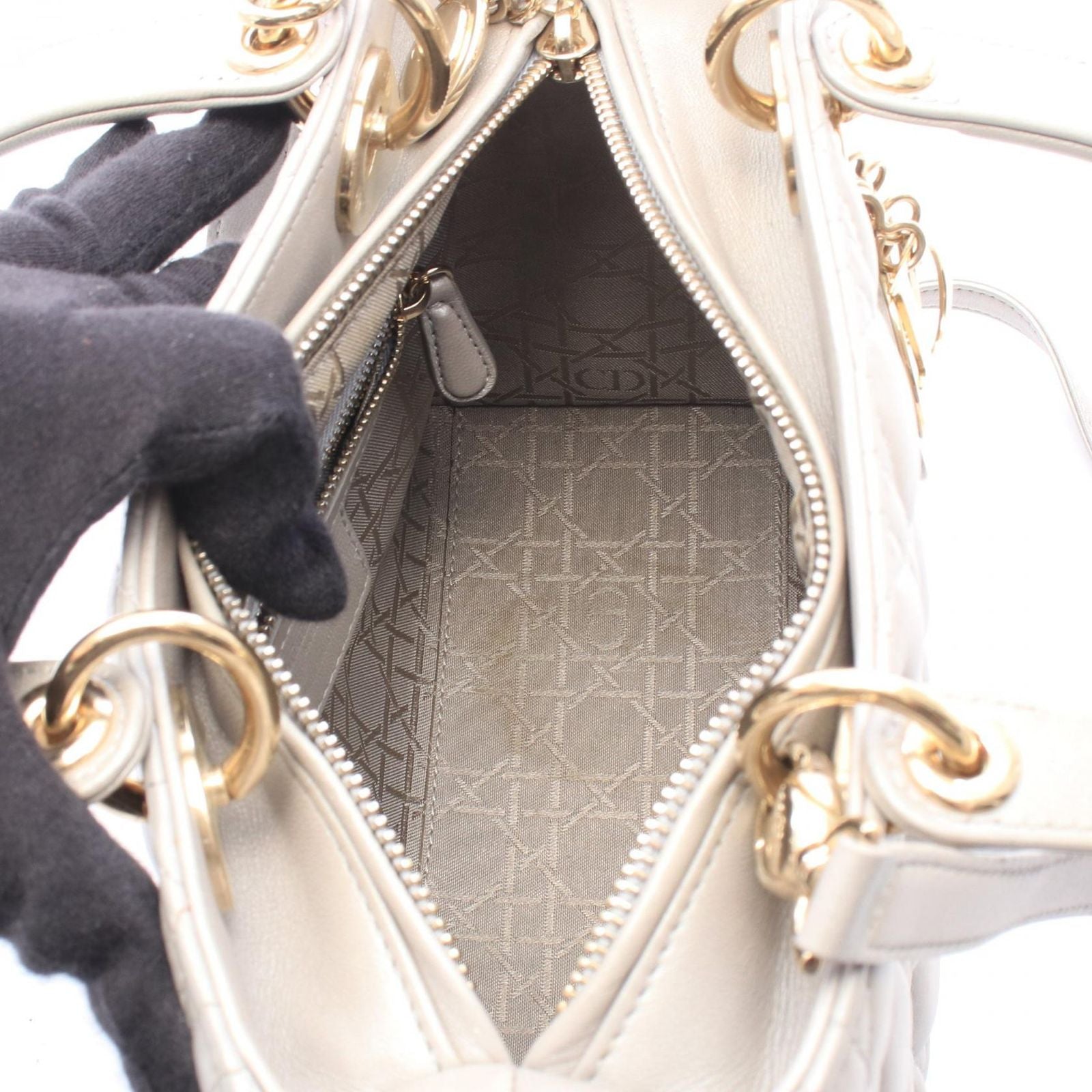 Dior Handbag Lady Dior 2-Way Silver Leather Tote Medium — view 3