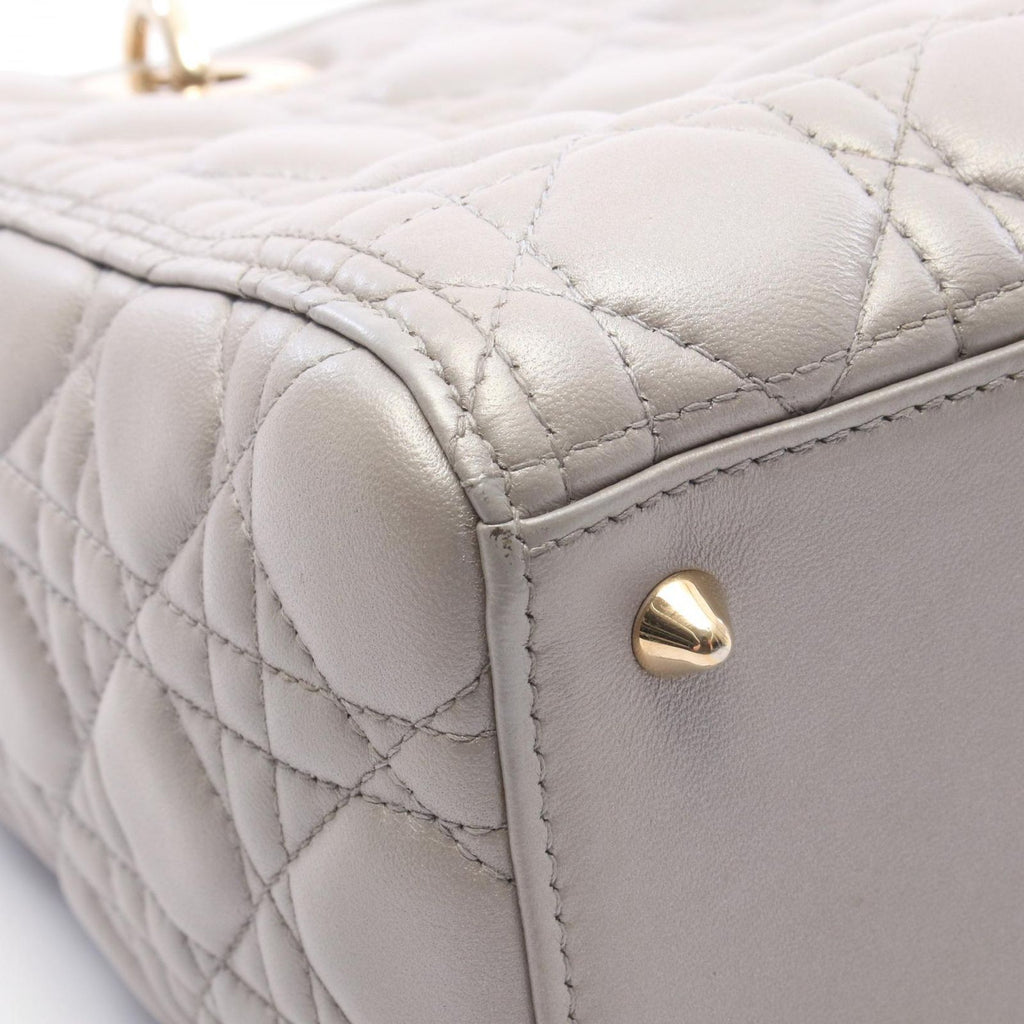 Dior Handbag Lady Dior 2-Way Silver Leather Tote Medium — view 6