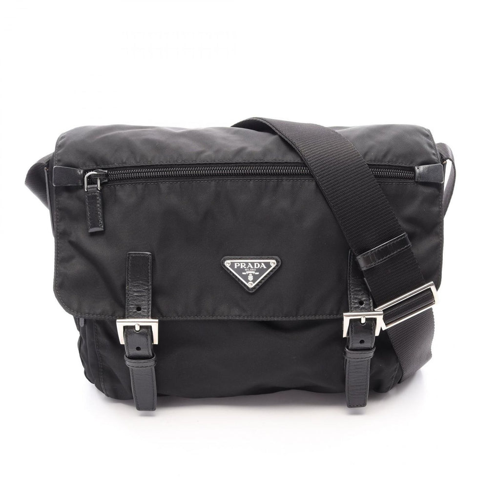 Prada Shoulder Bag Black Nylon Leather Triangle Logo
