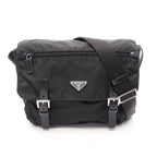 Prada Shoulder Bag Black Nylon Leather Triangle Logo