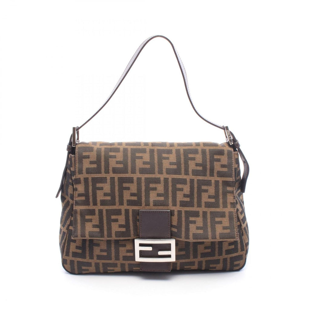 Fendi Shoulder Bag Mamma Bucket Zucca Brown Black Canvas Leather