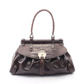 Fendi Handbag Bolsa Magic Croco Embossed Dark Brown Leather