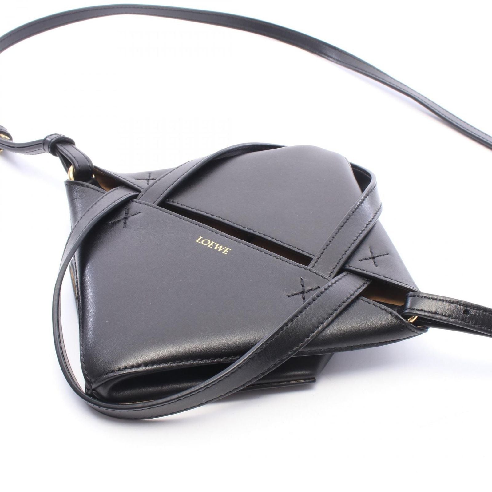 Loewe Handbag Puzzle Fold Mini 2-Way Black Leather Tote — view 6