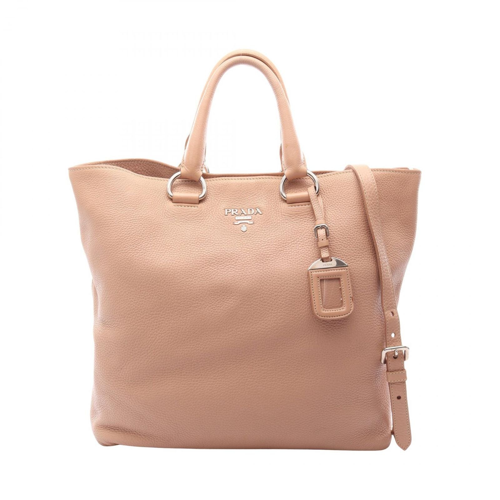 Prada Tote Bag VIT.DAINO Pink Beige Leather Metal Logo 2-Way