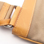 Prada Shoulder Bag Logo Jacquard Beige Camel Brown Canvas Leather — view 7