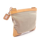 Prada Shoulder Bag Logo Jacquard Beige Camel Brown Canvas Leather — view 2