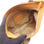 Prada Shoulder Bag Logo Jacquard Beige Camel Brown Canvas Leather — view 3