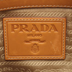 Prada Shoulder Bag Logo Jacquard Beige Camel Brown Canvas Leather — view 4