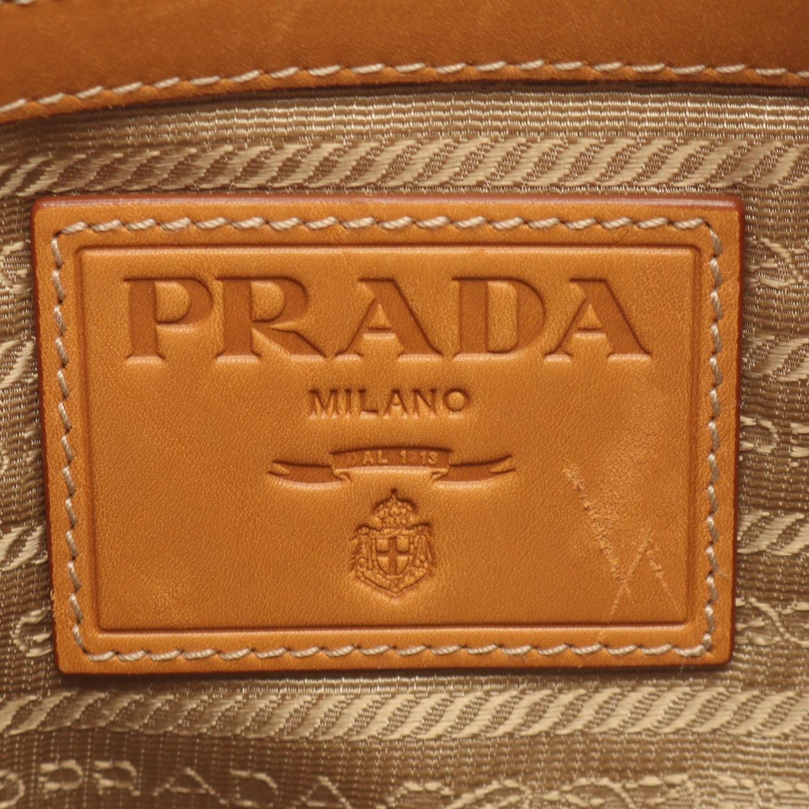 Prada Shoulder Bag Logo Jacquard Beige Camel Brown Canvas Leather — view 4