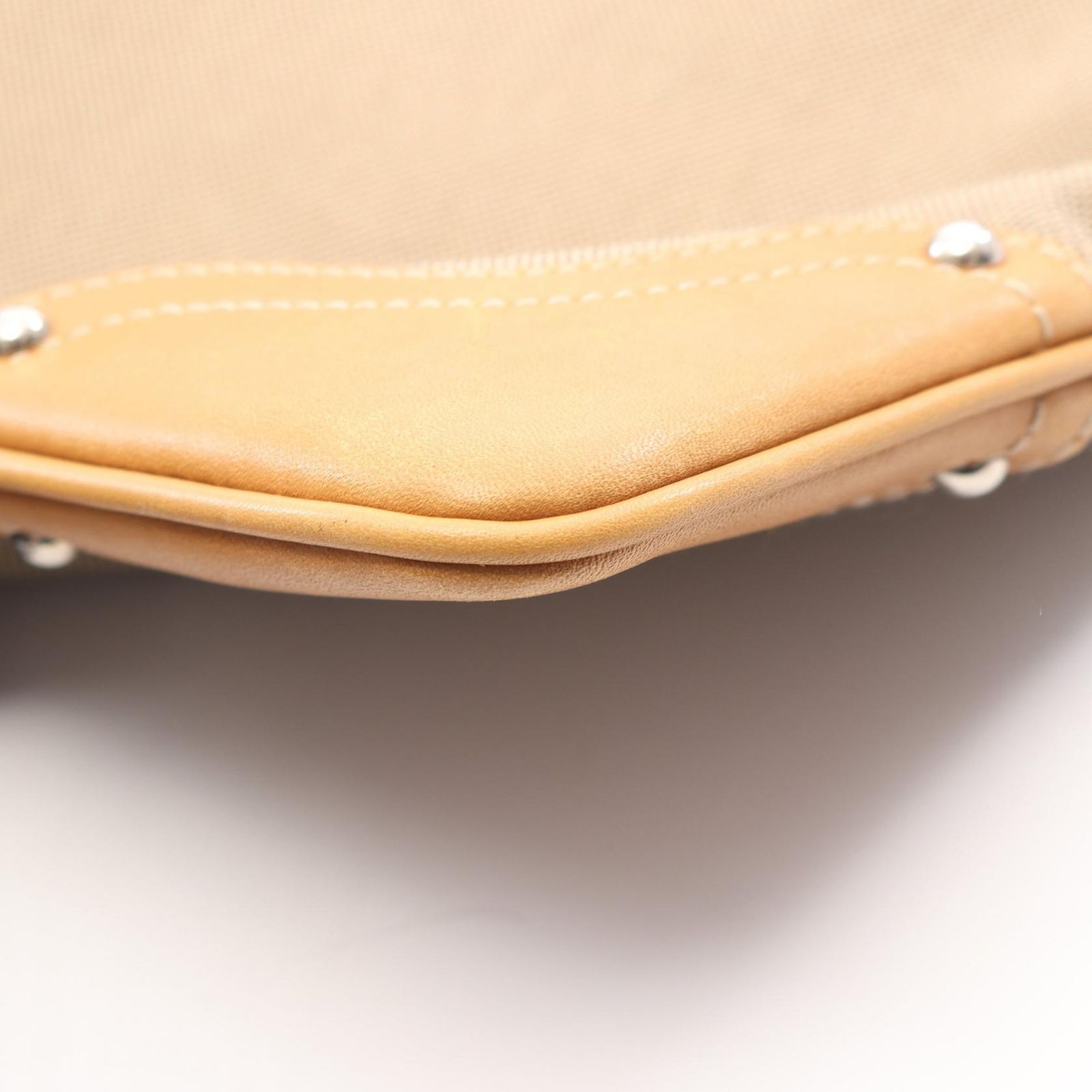 Prada Shoulder Bag Logo Jacquard Beige Camel Brown Canvas Leather — view 6