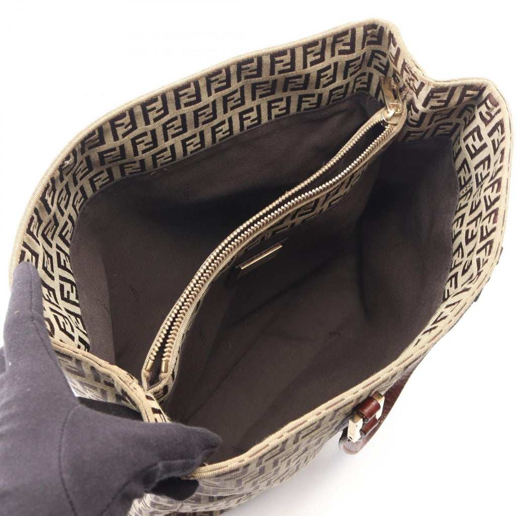 Fendi Tote Bag Zucchino Beige Brown Canvas Leather — view 3