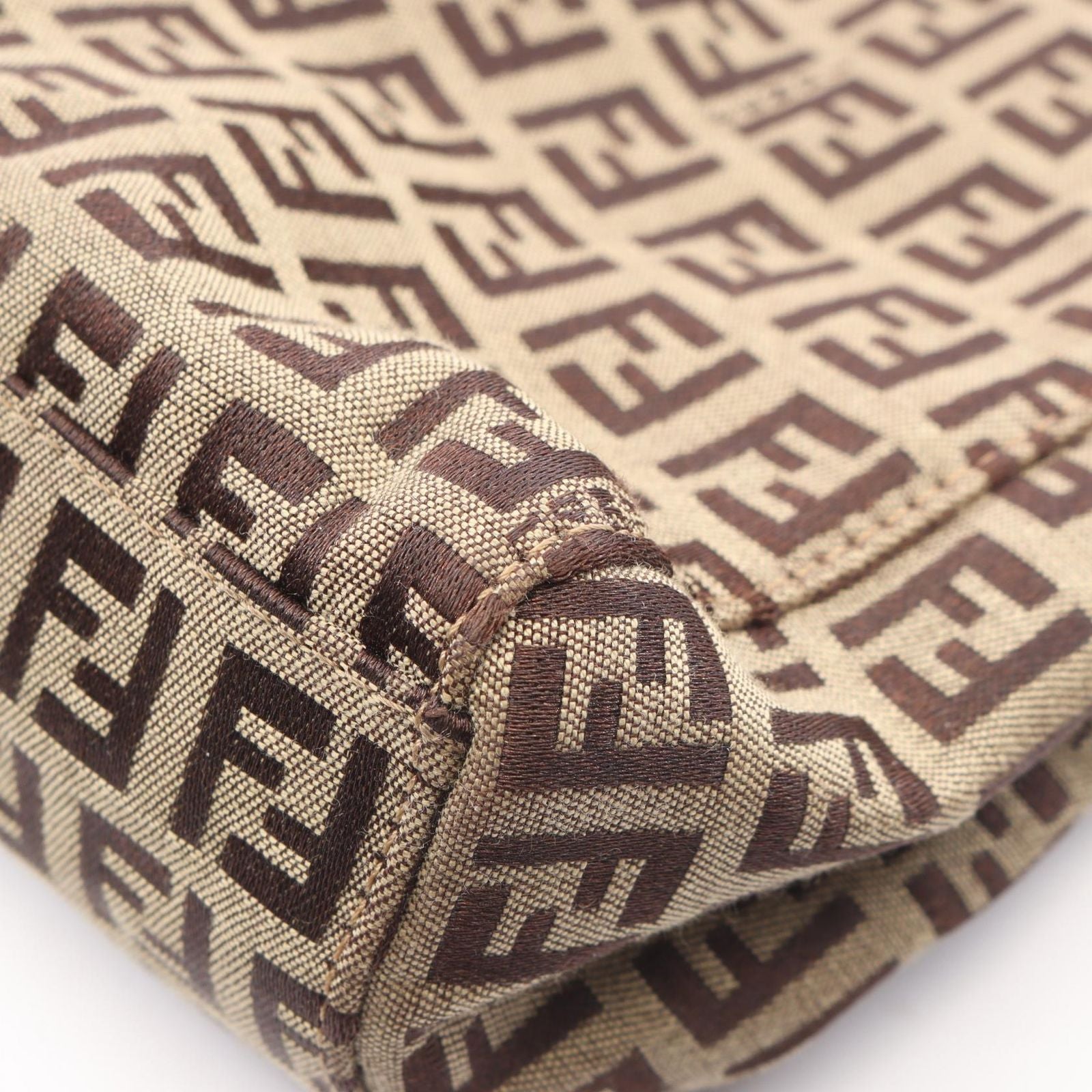 Fendi Tote Bag Zucchino Beige Brown Canvas Leather — view 8