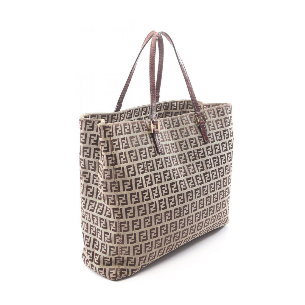 Fendi Tote Bag Zucchino Beige Brown Canvas Leather — view 2