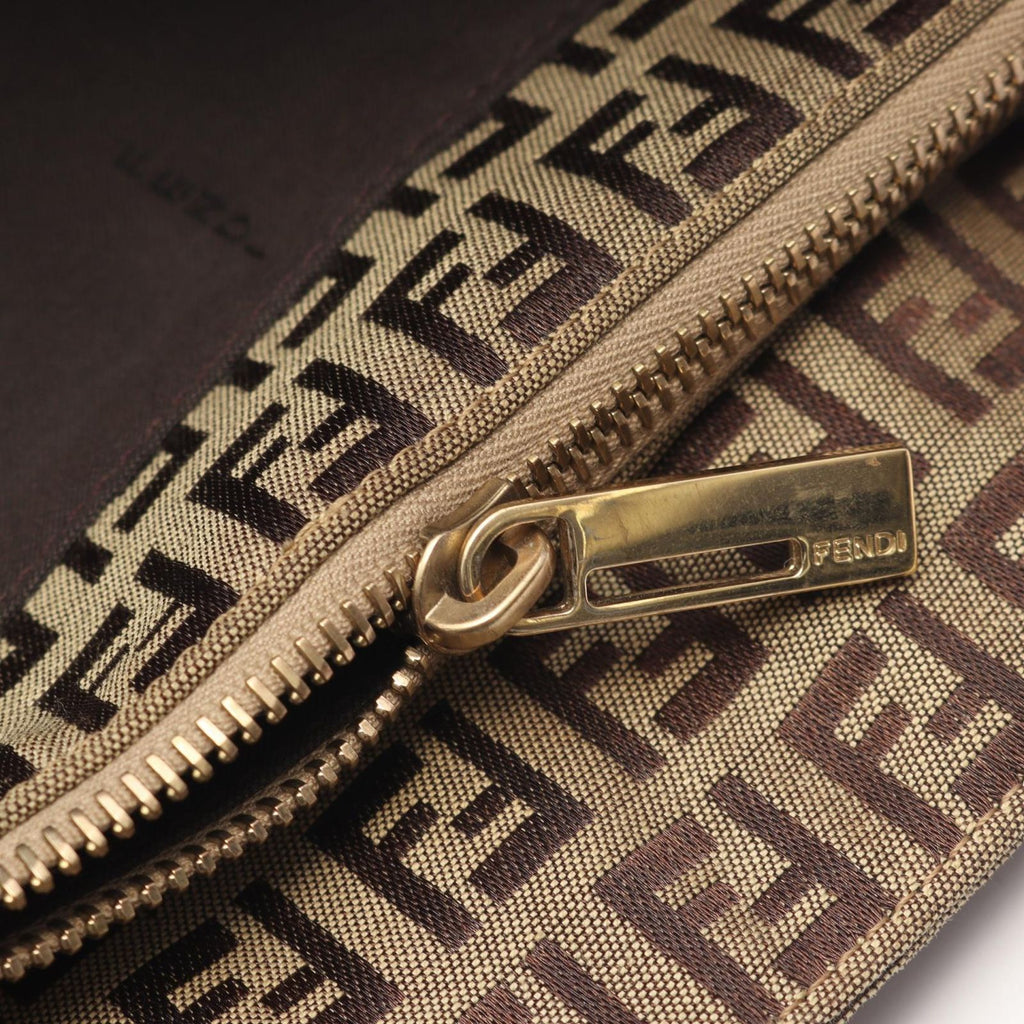 Fendi Tote Bag Zucchino Beige Brown Canvas Leather — view 5