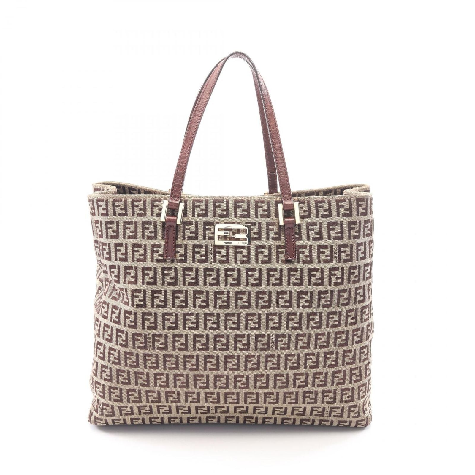 Fendi Tote Bag Zucchino Beige Brown Canvas Leather