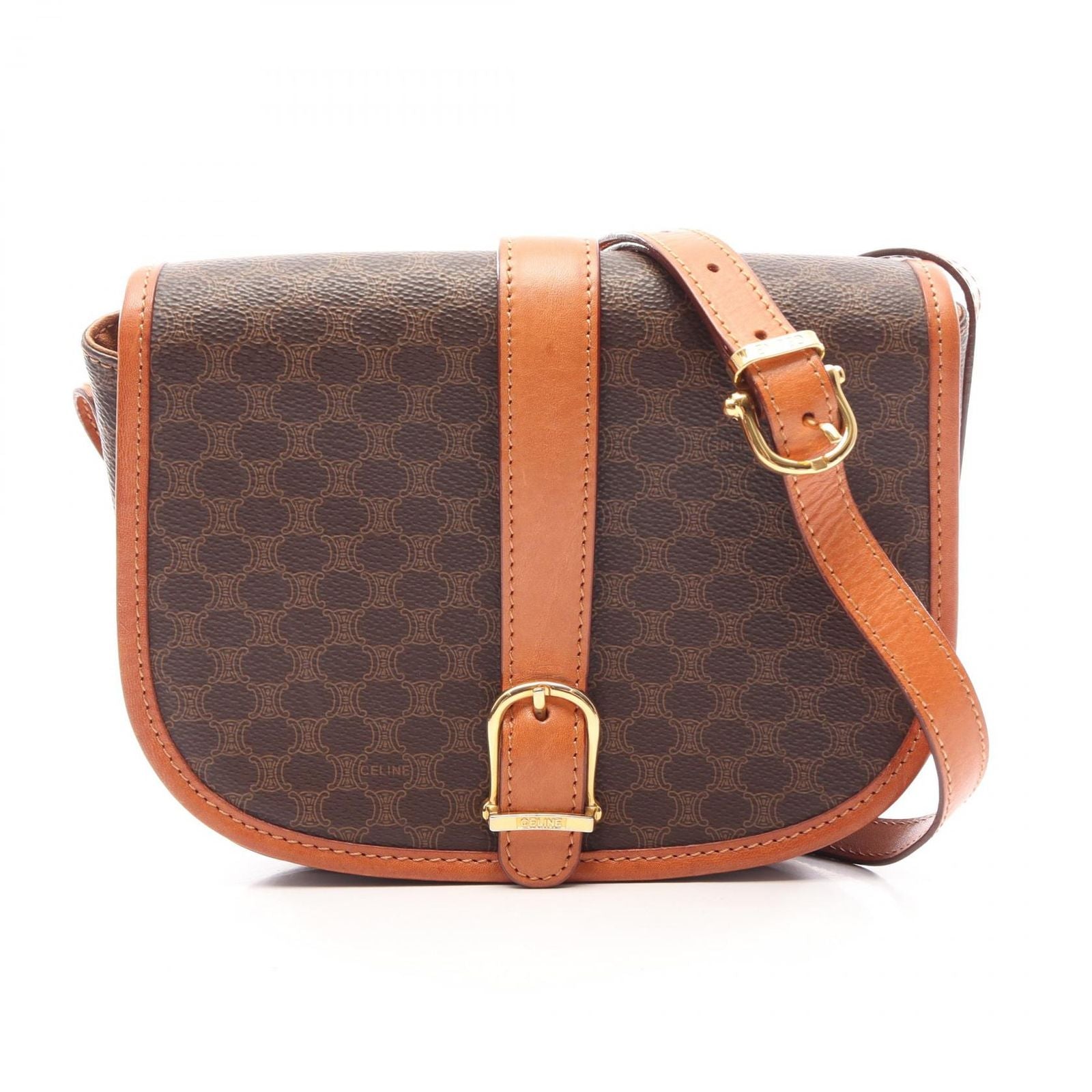 Celine Shoulder Bag Macadam Brown Dark Leather