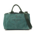 Prada Tote Bag Canapa 2-Way Green Black Canvas Medium
