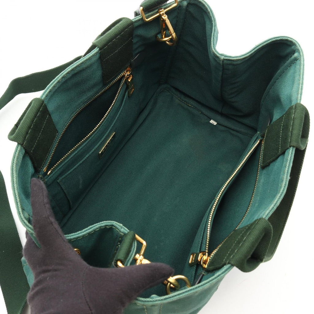 Prada Tote Bag Canapa 2-Way Green Black Canvas Medium — view 3