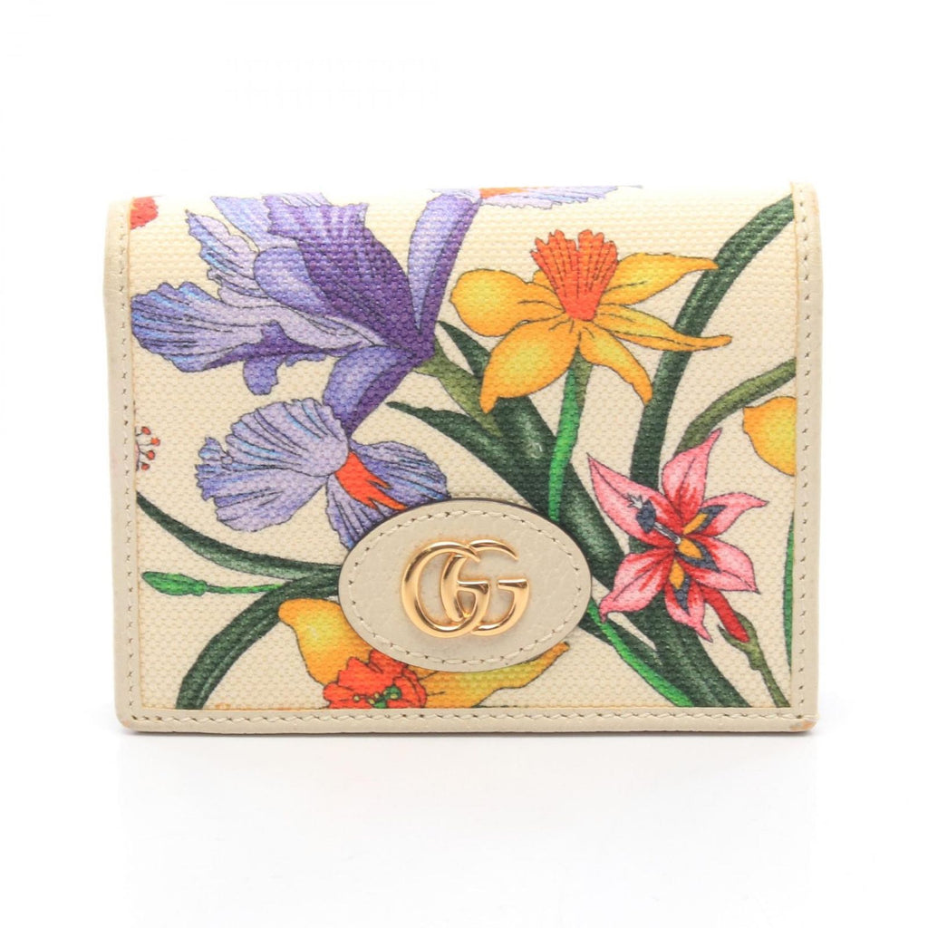 Gucci Bifold Wallet GG Marmont Flora Compact Ivory Multi Canvas Leather