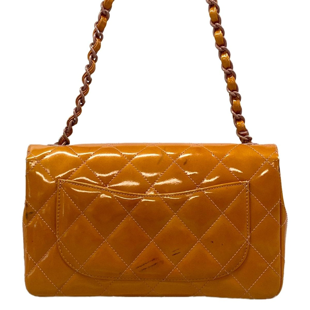 Chanel Shoulder Bag Single Flap Quilted Orange Pink Chain Leather — view 3