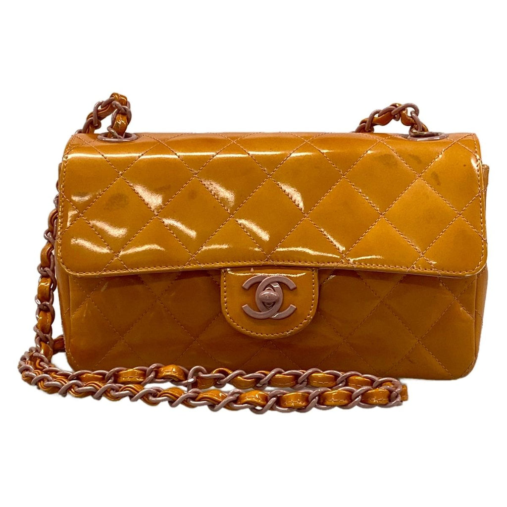Chanel Shoulder Bag Single Flap Quilted Orange Pink Chain Leather