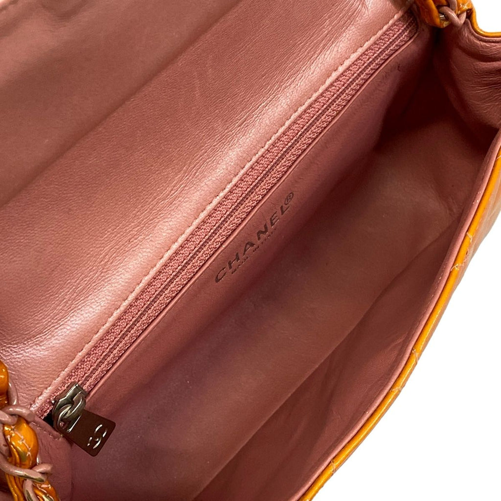 Chanel Shoulder Bag Single Flap Quilted Orange Pink Chain Leather — view 7