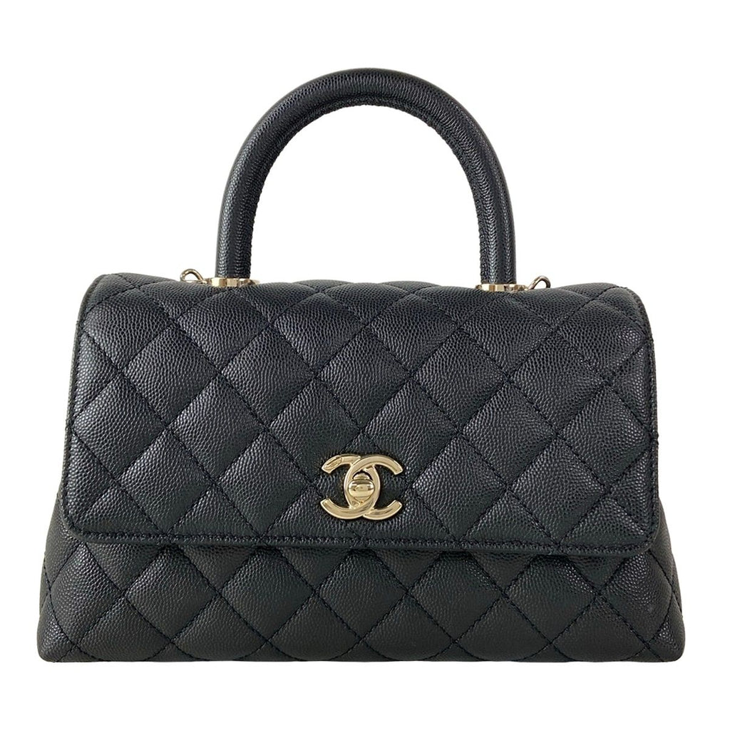 Chanel Handbag Small Top Handle Flap Bag Quilted Coco XS Black