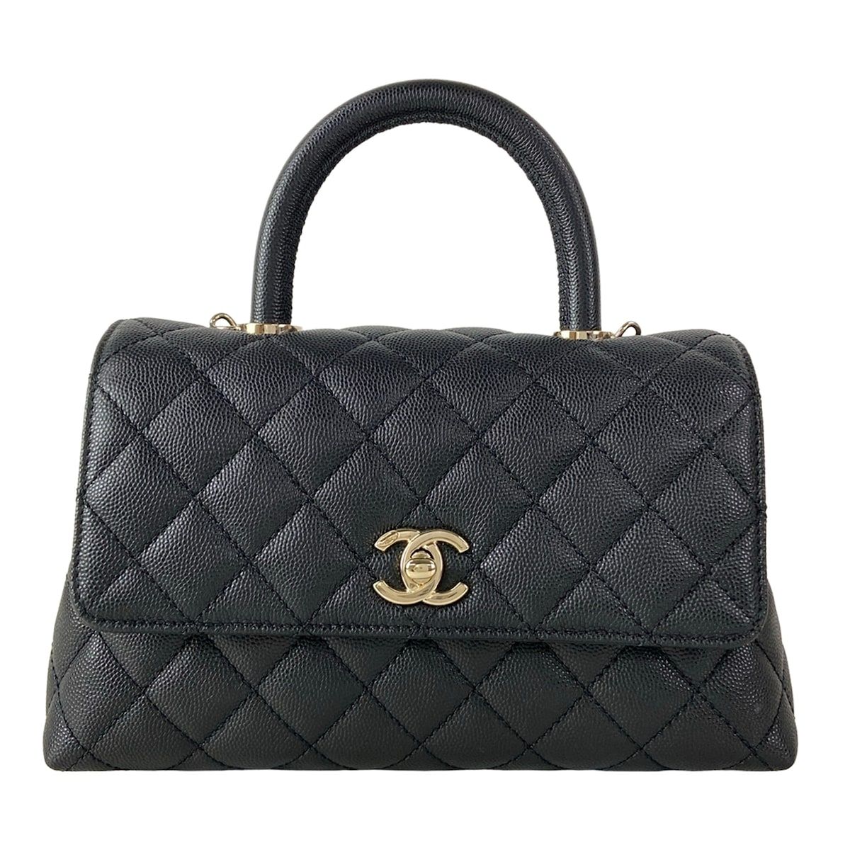 Chanel Handbag Small Top Handle Flap Bag Quilted Coco XS Black