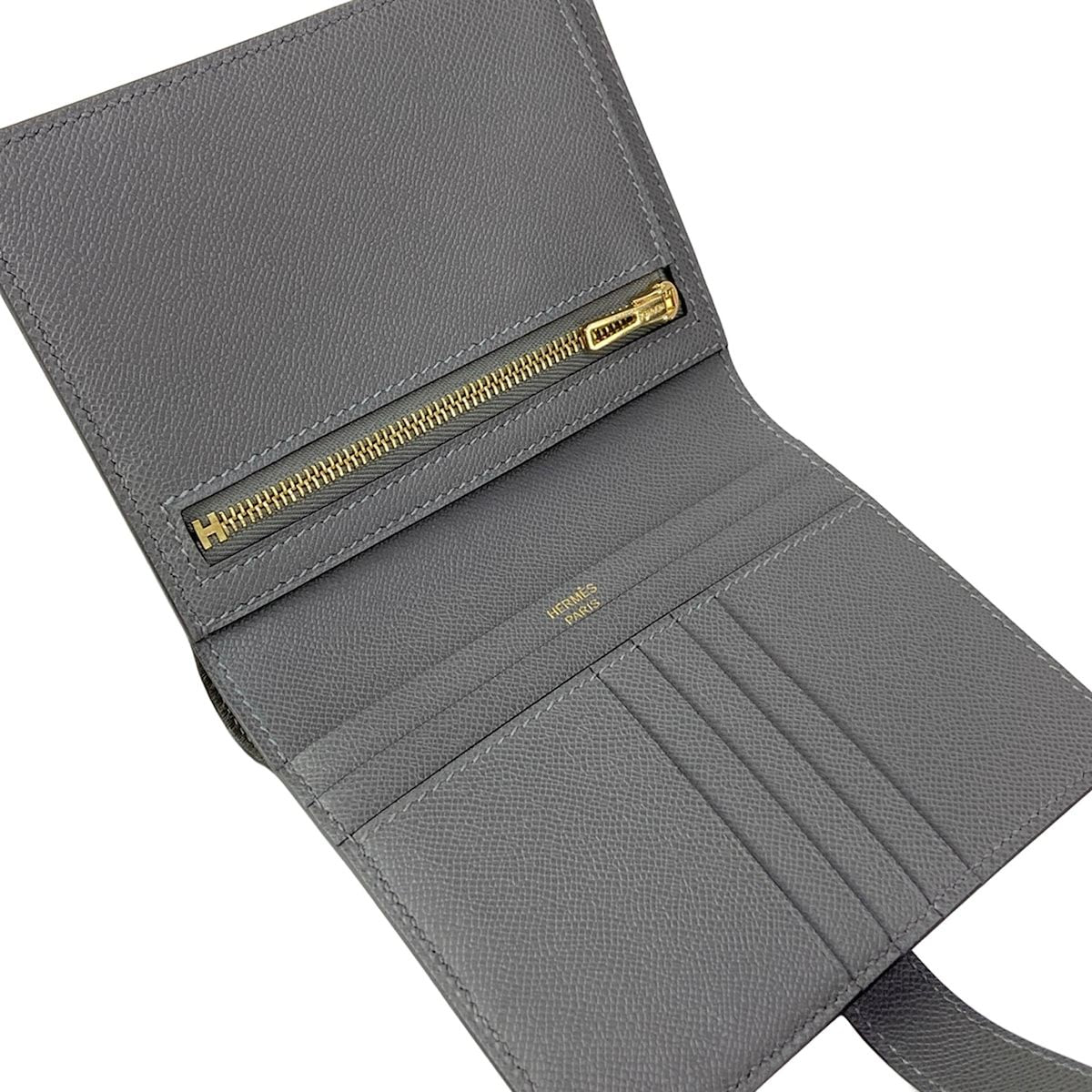 Hermes Bifold Wallet Bearn Compact Gris Meyer Gold — view 3