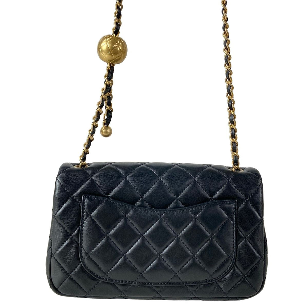 Chanel Shoulder Bag Mini Quilted Black Metal Gold Chain Coco Ball Lambskin — view 3