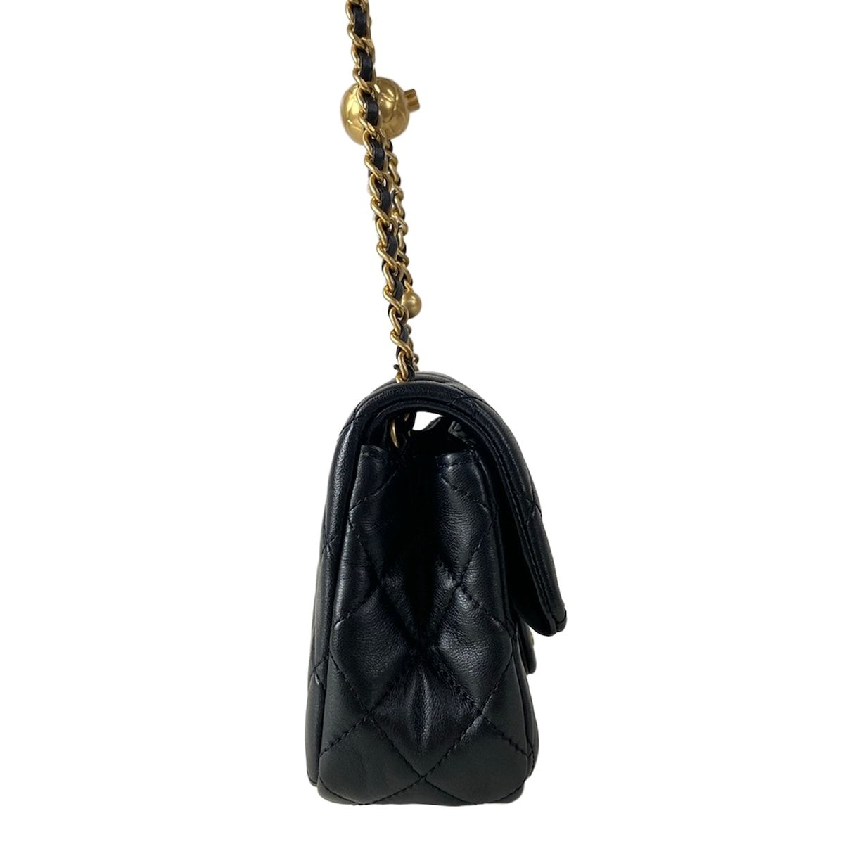 Chanel Shoulder Bag Mini Quilted Black Metal Gold Chain Coco Ball Lambskin — view 2