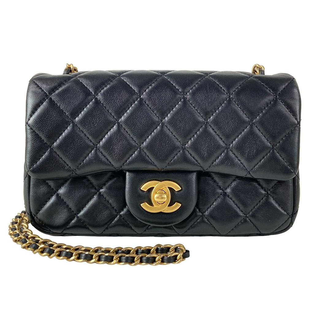 Chanel Shoulder Bag Mini Quilted Black Metal Gold Chain Coco Ball Lambskin
