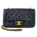 Chanel Shoulder Bag Mini Quilted Black Metal Gold Chain Coco Ball Lambskin