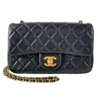Chanel Shoulder Bag Mini Quilted Black Metal Gold Chain Coco Ball Lambskin