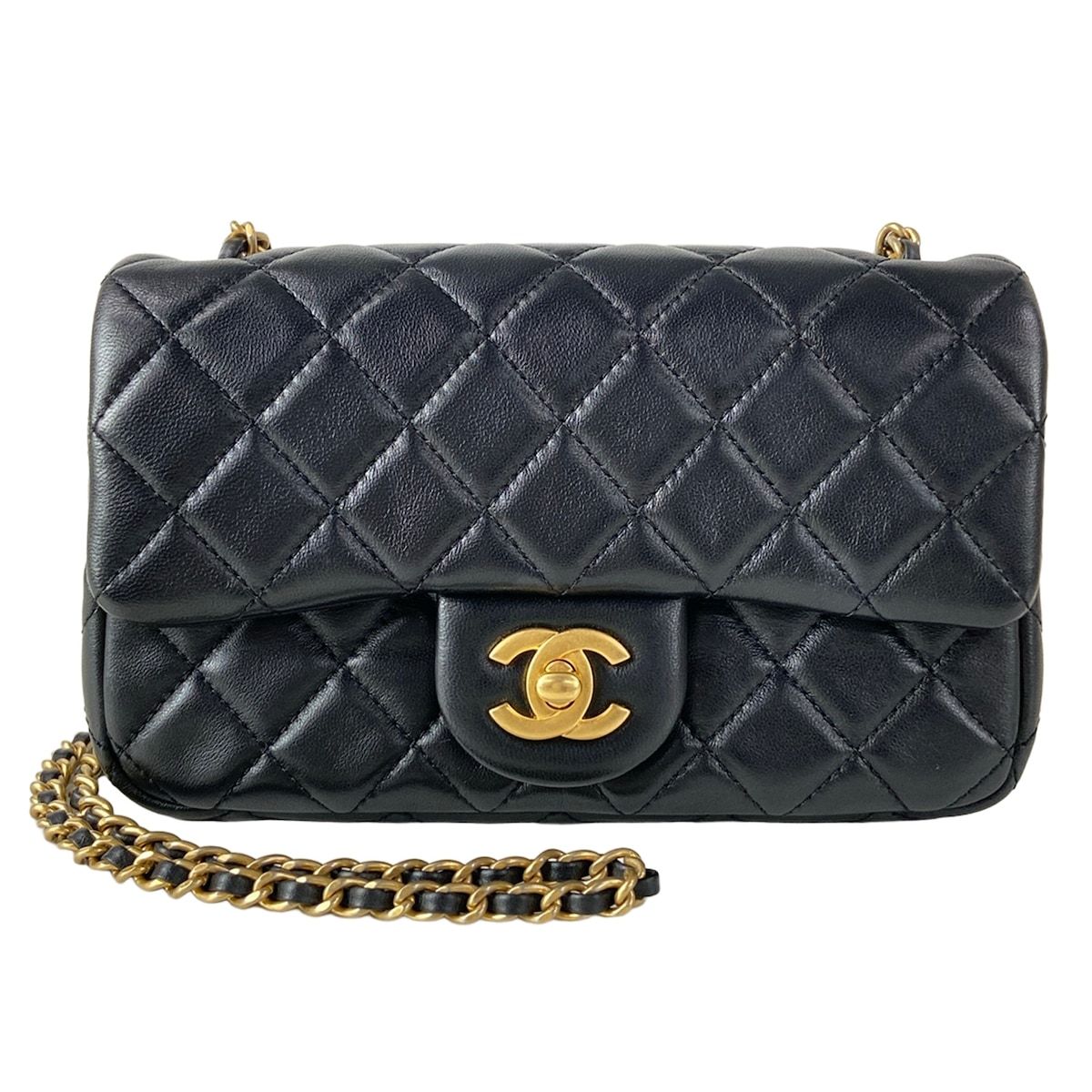 Chanel Shoulder Bag Mini Quilted Black Metal Gold Chain Coco Ball Lambskin