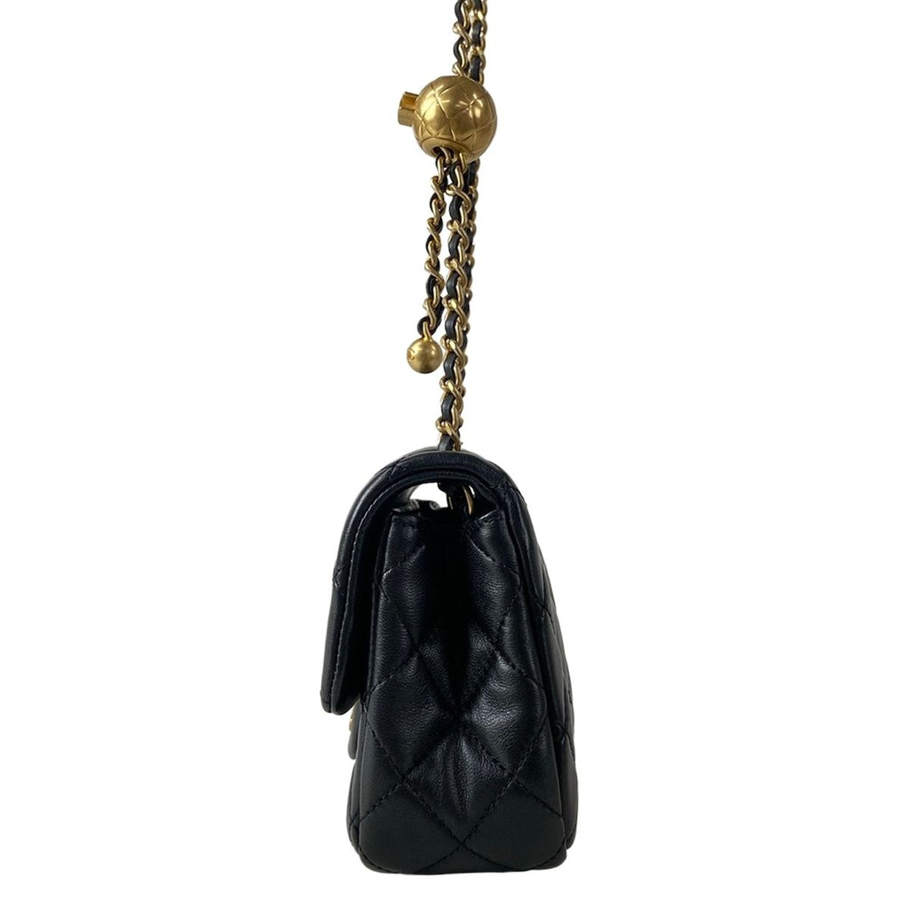 Chanel Shoulder Bag Mini Quilted Black Metal Gold Chain Coco Ball Lambskin — view 4