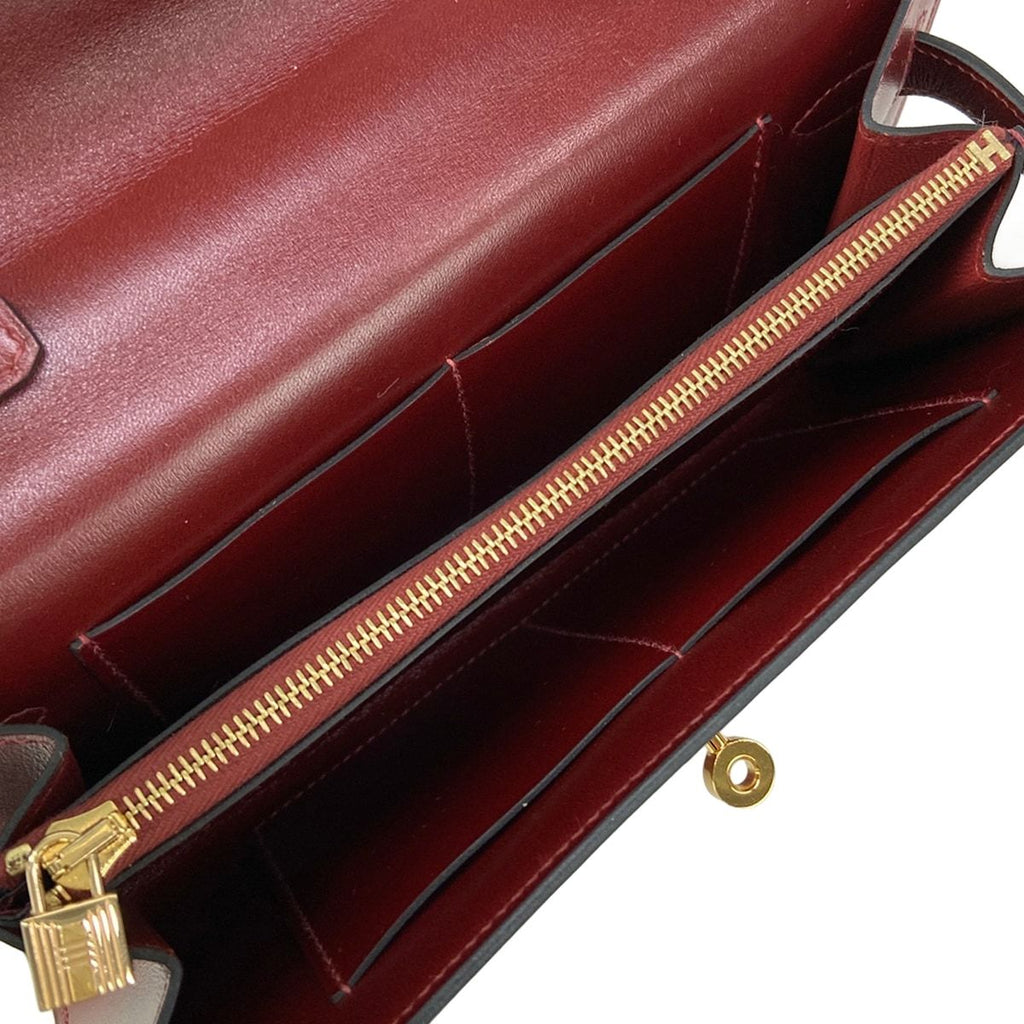 Hermes Wallet Kelly Long to Go Rouge Ash on Chain Gold Shoulder Bag — view 4